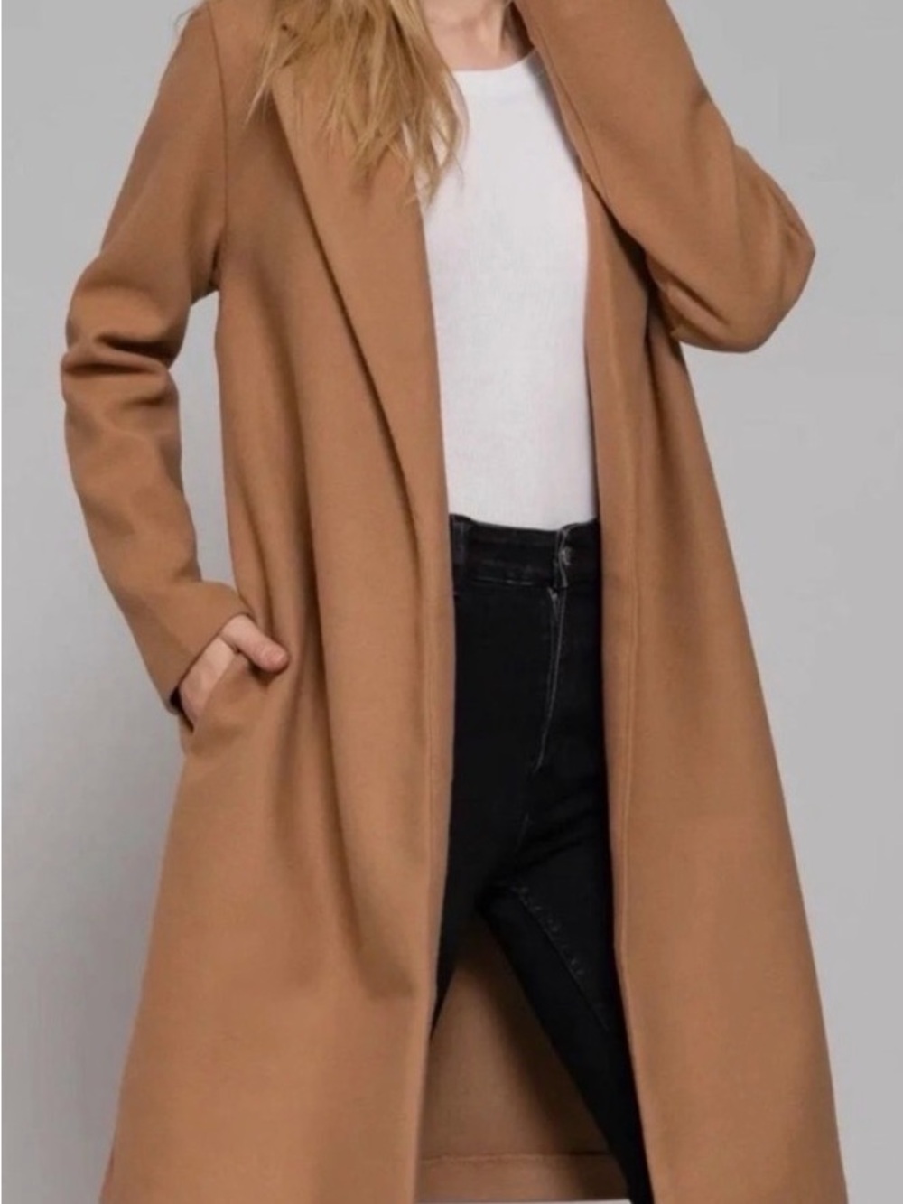 Zara Camel Open-Front Coat